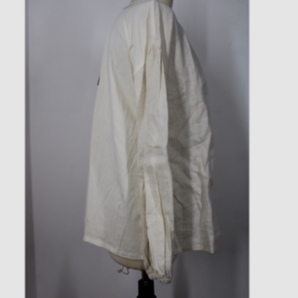 NWT Max Mara Weekend S Beige Linen/Jersey Tie Tassel Neck Peasant Boho Top - Picture 2 of 12